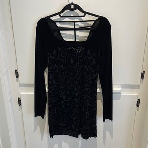 Free People Black Velvet Long Sleeve Mini Dress with Design
